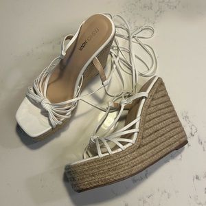 White Strappy Espadrille Platform Wedges